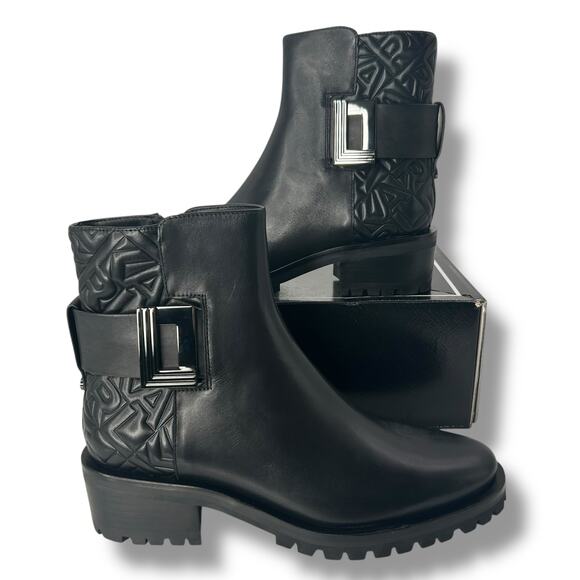 Karl Lagerfeld Shoes - NEW Karl Lagerfeld Black Bootie Size 10 Lug Sole Leather Ankle Boot Combat Moto